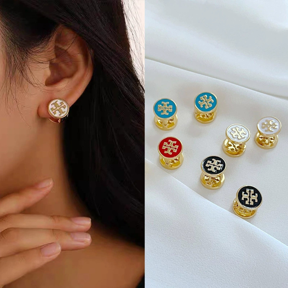 Tory Burch Gold Plated Double Button Enamel Reversible Ear Cuff Earrings